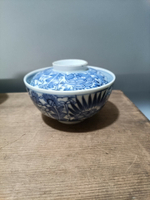 日本回流瓷器古董精品明治時期青花纏枝蓮紋蓋碗茶碗，清代老青花