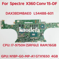 DAX38DMBAE0 For HP Spectre X360 Conv 15-DF Laptop Motherboard CPU: I7-9750H SRF6U GPU: 4GB RAM:16GB DDR4 L54488-601 100% Test OK