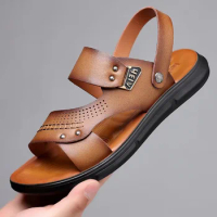 Men Sandals Fashion Casual Beach Shoes for Men Unisex Leather Male Sandal Non-slip Comfortable Slippers for Men Sandal De Hombre