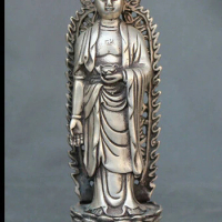 decoration bronze factory outlets Tibet Silver Tibet Religion Blessing Silver Stand Shakyamuni Rulai Buddha &amp; Backlight Statue