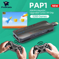 New POWKIDDY PAP1 32 Bit Retro Game Console Family TV Mini Game Box Built In 5200 Games PS1 Game Emulator Support 4K HD Out