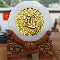 招財風水金玉滿堂系列阿富汗天然玉石平安扣室內客廳裝飾品擺件 雙11全館免運
