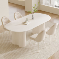 【限時優惠】奶油風餐桌輕奢現代簡約家用小戶型橢圓形純白巖板桌面飯桌餐桌椅