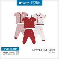 FLUFFY - Setelan Baju Bayi Pendek Celana Panjang Series Little Sailor Red - Isi 3 Pasang - Lembut & 