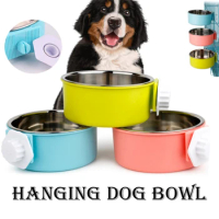 Detachable Hanging Dog Bowl for Dog Cat Cage Stainless Steel Drinking Bowl 2-in -1 Adjustable Pet Bowl Travel Food Water Bowls
