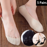 5 Pairs Women's Cotton Short Socks Summer Shallow Mouth Silicone Anti Slip Boat Socks Low Cut High Heels Shoes Socks Fast Send