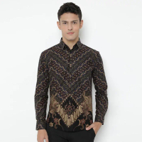 Enzy Batik Kemeja Batik Pria Wardhana - Black - S, Tanpa Tricot