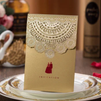 Free Shipping 20 X Laser Cut Gold Wedding Invitation Card Hollow Red Guest Invitation Card Wedding Party Deco Supply