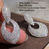 Real 10K Solid Gold Women Stud Earrings Petal Oval Moissanite Diamond Screw Back Drop Earrings Luxury Trendy