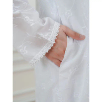 Gamis Putih Rempel Katun Jepang Bermotif Pakaian Muslim Wanita Busui Friendly Premium