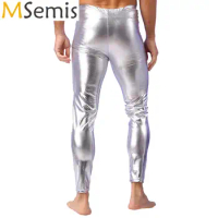 Mens Shiny Jazz Dance Long Pants with Metallic Shiny Dj Disco Skinny Pants Leggings Stage Performance Rave Nightclub Costume