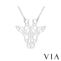 【VIA】白鋼項鍊 長頸鹿項鍊/動物系列 幾何縷空線條長頸鹿鹿頭造型白鋼項鍊(鋼色)