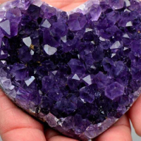 URUGUAYAN AMETHYST GEODE CLUSTERS HEART CRYSTAL heart not with wood base