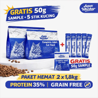 Aqua Whisker - Makanan Kucing Kering 1.8kg*2  Kucing Dewasa Adult Cat Food Free Gift 50g -snack 15g*