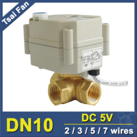 TF10-BH3-B Brass 3 Way Horizontal T/L Type 3/8'' DN10 Actuator Ball Valve DC5V 2/3/5/7 Wires For Water Application