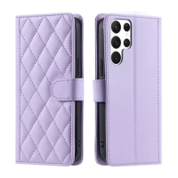Checkered Leather Wallet Case For Samsung Galaxy S22 S21 Plus S21 S22 Ultra Lanyard Flip Phone Cover