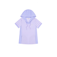 FILA 女吸濕排汗短袖條紋連帽T恤-紫色 5TEY-1721-PL
