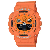 G-SHOCK 搖滾復古電子錶 樹脂錶帶 活力橙 防水200米(GA-100RS-4A)