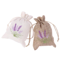 Faux Hemp Embroidery Canvas Bag Lavender Storage Drawstring Drawstring Bag Cotton Jute Seeds Bags Dry Flower Aromatherapy Bag
