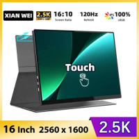 Touch Screen 16" 2K Portable Monitor 120Hz 2560 x 1600 100%sRGB Travel Office Game Display For PC Switch Laptop Phone Xbox PS4/5