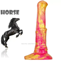 Gold Realistic Horse Dildo Silicone Large Anal Plug Men's Soft Sex Tool Women's Vaginal Sex Toy Large Butt Plug Big Horse Dick