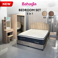 [Siap Pasang] Set Bilik Tidur ~ Bedroom Set ~ 5 in 1 ~ Oak ~ Wardrobe ~ Bedframe ~ Dressing Table ~ 