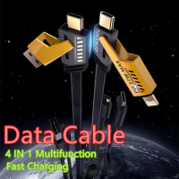 Type C Fast Charging Cable USB To Type C Lightning Magnetic 4-in-1 Mecha Style For iPhone iPad Samsung Xiaomi Huawei OnePlus
