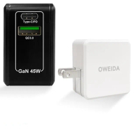 【Oweida】GaN氮化鎵 45W 雙孔PD+QC 折疊快速充電器