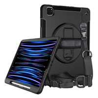 [3少量現貨] TPU輕量軍規防摔 iPad Pro 12.9吋 2022 保護殼 保護套 黑色 含筆槽 背帶 旋轉支架_QQ4