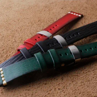 Watchband Green Black Red Leather Stainless steel buckle Watch accessories 18mm 20mm 22mm 24mm Fit Rolex Seiko Mens Lady watches