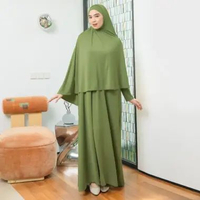 Lozy Hijab - Hafisa Abaya Set (Abaya Gamis Set Khimar Haji dan Umrah Bahan Jersey) Set Olive Green