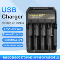 18650 Battery Charger 4 Bays 5V2A for Rechargeable Batteries 3.7V Li-ion TR IMR 18650 14500 Rechargeable Lithium Battery Charger
