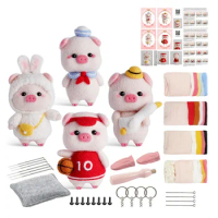 Cute Piggy Doll Needle Felting Kits for Beginner,Needle Felting Kit,Felt Needles,Foam Pad,Felt Cloth,Instruction