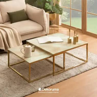 Dekoruma NAOMI Meja Tamu Square 2in1 Kaca / Meja Ruang Tamu 2in1 / Coffee Table Kaca - Krem