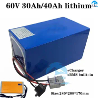 LT-Batterie lithium-ion pour vélo électrique et scooter, chargeur 5A, 60V, 1000W, 2000W, 3000W, 30Ah, 40Ah