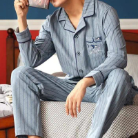 Men Sleepwear Plaid Print Cotton Pajama Sets For Man Long Sleeve Pajama Pants Sleepwear Pyjama Male Homewear Lounge Wear Clothes