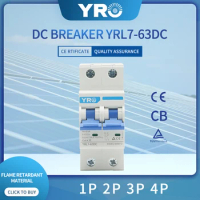 2P DC 600V Solar Mini Circuit Breaker 6A 10A 16A 20A 25A 32A 40A 50A 63A DC MCB for PV System YRL7-63DC