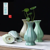 Chinese Porcelain Vase Jingdezhen Ceramics Longquan Celadon Crackle Glaze Vase Insert Office Desk Home Decoration Accessories