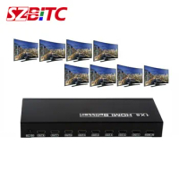 SZBITC 4K2k 8 Port HDMI Video Splitter 1x8 Audio Amplifier Repeater 3D 1080p 1 In to 8 Out 1x8 HDMI Splitter Converter HDTV