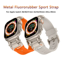 Metal Rubber Strap For Apple Watch Band Ultra 2 1 49mm 45mm 44mm 42mm Sport Band For iWatch Series 9 8 7 6 5 Bracelet Accessory