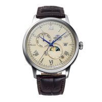 【ORIENT 東方錶】ORIENT 東方錶 SUN&amp;MOON系列 羅馬數字日月相錶 皮帶款 白色 - 41.5 mm(RA-AK0803Y)