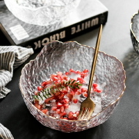 創意沙拉碗金邊透明玻璃碗大號加厚水果碗甜品碗家用廚房蔬菜大碗