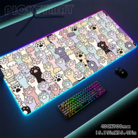 Cute Cat Large RGB Gamer Mousepad Mouse Mat Gaming Desk Mat LED Keyboard Mats Luminous Desk Pads Mouse Pad For PC Mousepads