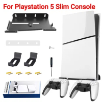 Wall Mount Kit for Playstation 5 Slim Console Stand Space Saving Controller Bracket Earphone Holder for PS5 Slim Accessories Kit