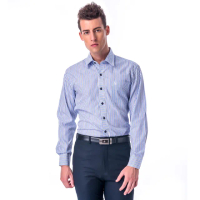 【金安德森】白底深淺藍條紋變化門襟窄版長袖襯衫