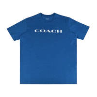 【COACH】COACH ESSENTIAL 白字LOGO純棉短袖T恤(男款/藍)