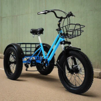 20 inch MTB fat tire pedal tricycle 7 speed off road Fatbike high carbon steel frame leisure elderly tricycle with fruit basket