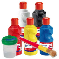 【義大利 GIOTTO】易清洗兒童顏料(五色超值組)+防溢出洗筆杯(1個)+水彩筆刷(1支)