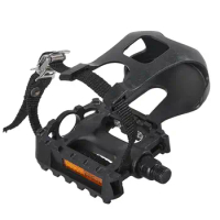 9/16'' Bicycle Pedals with Straps for Exercise Bike MTB Road Bicycle Professional Spin Pedals with Toe Clips Strap self-locking
