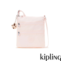 【KIPLING官方旗艦館】優雅輕柔粉前袋雙拉鍊方型側背包-KEIKO